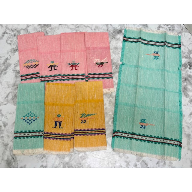 Vintage Cotton Linen Hand Loomed Napkins - Set of Eight For Sale - Image 4 of 12