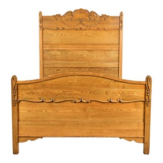 Antique Victorian Carved Oak Full Size Bed, Circa 1890s For Sale