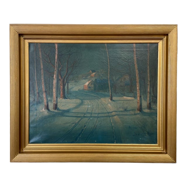 Winter Forest Landscape Oil Painting by Svend Svendsen For Sale