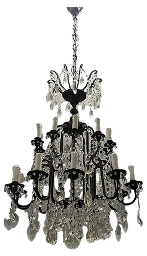 Large Wrought Iron Crystal Chandelier, 1920s