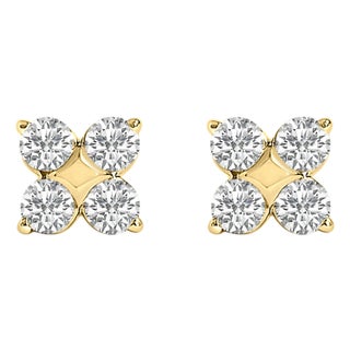 10K Yellow Gold 1/2 Cttw Lab Grown Diamond Snowflake Stud Earrings For Sale