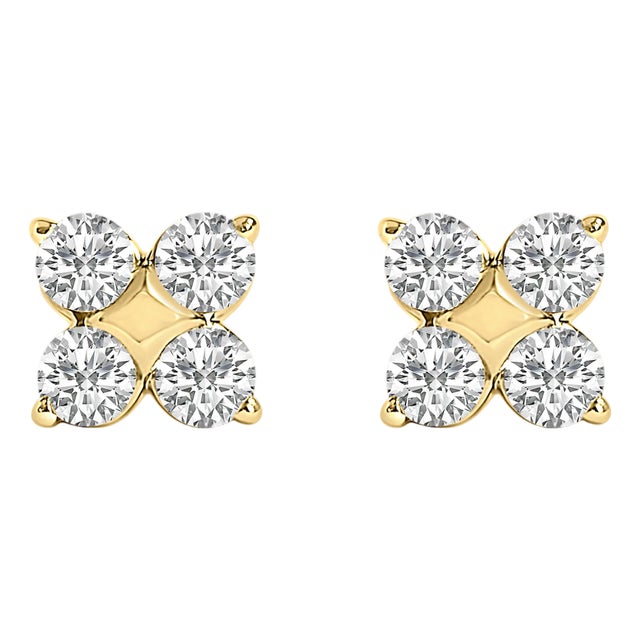 10K Yellow Gold 1/2 Cttw Lab Grown Diamond Snowflake Stud Earrings For Sale