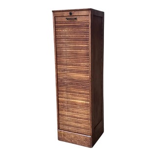 Early 20th Century Filing Cabinet With One Roller Louver Door & Five Shelves For Sale