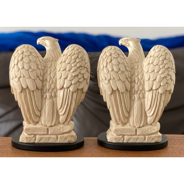 Realism Vintage Alabaster American Eagles - A Pair by Italian Sculptor A. Giannelli For Sale - Image 3 of 9