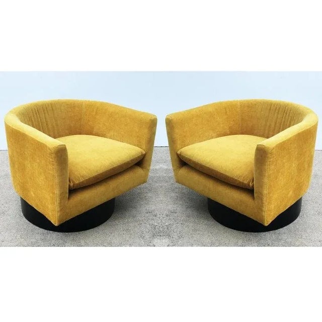 Wood Milo Baughman Barrel Back Swivel Chairs - A Pair For Sale - Image 7 of 10