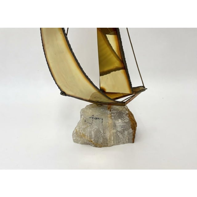 Vintage Mid-Century Modern Brass Sailboat Sculpture on Natural Stone Base For Sale In Greensboro - Image 6 of 8