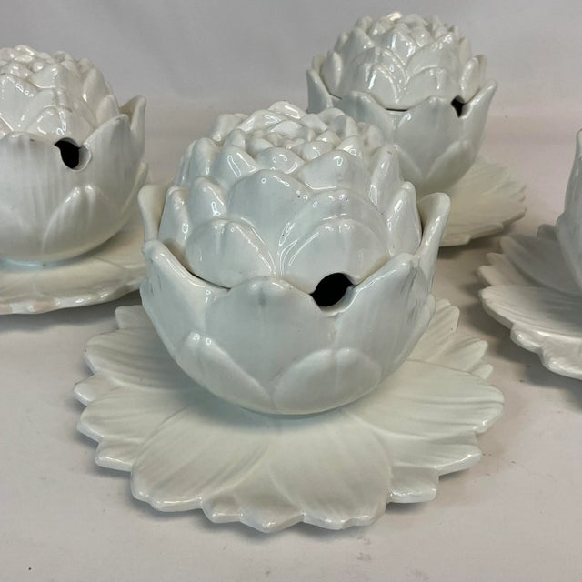 Mid 20th Century Mid-Century Italian Hollywood Regency Majolica Trompe L’Oeil Artichoke Bowls With Lids - Set of 4 For Sale - Image 5 of 12