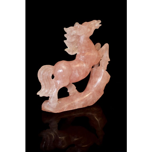 Mid 20th Century Natural Rose Quartz Horse Statue Hand Carved Gemstone Sculpture For Sale - Image 10 of 16