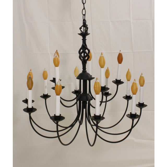 Black Country Style 15 Arm Lighted Chandelier For Sale - Image 8 of 8