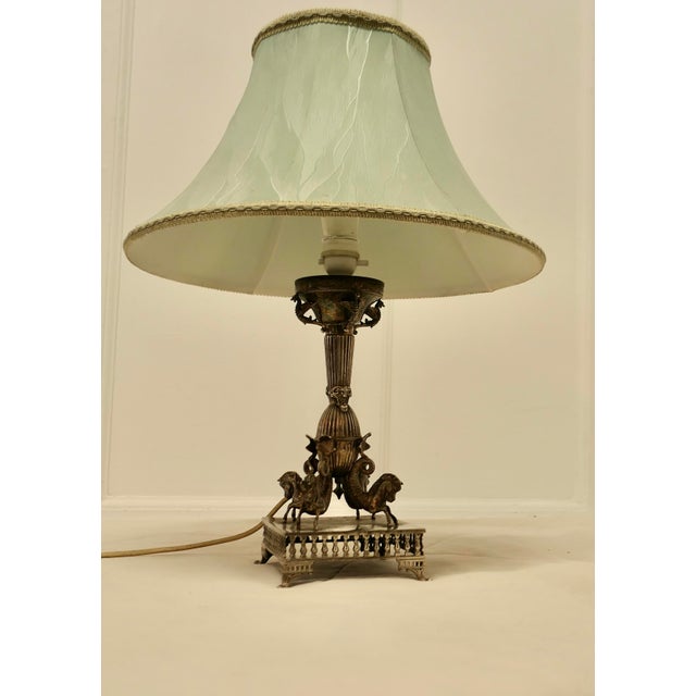 Silver Silver Plated Table Lamp with Mythological Characters For Sale - Image 8 of 11