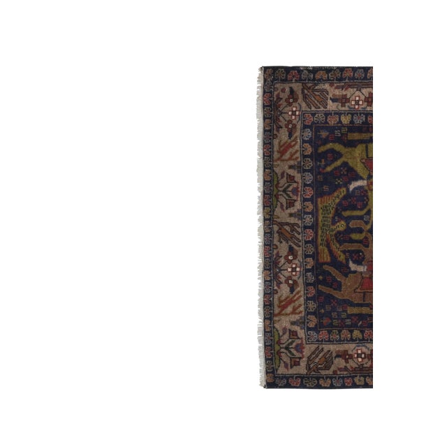 1970s Vintage Opal Blue Animal Garden Caucasian Rug For Sale - Image 4 of 12