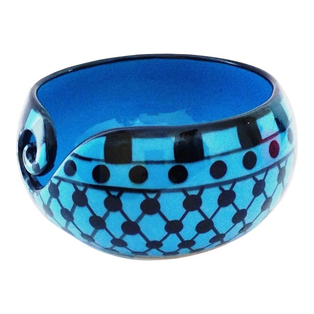 Handcrafted Dawn Blue Ceramic Yarn Bowl For Sale