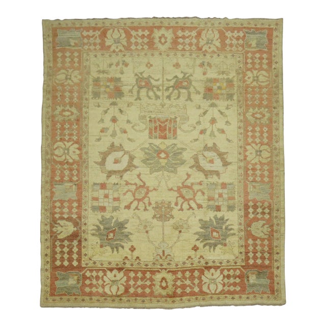Vintage Zabihi Collection Inspired Turkish Oushak - 9'10" x 11'9" For Sale