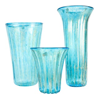 Turquoise Murano Glass Vases - Set of 3 For Sale