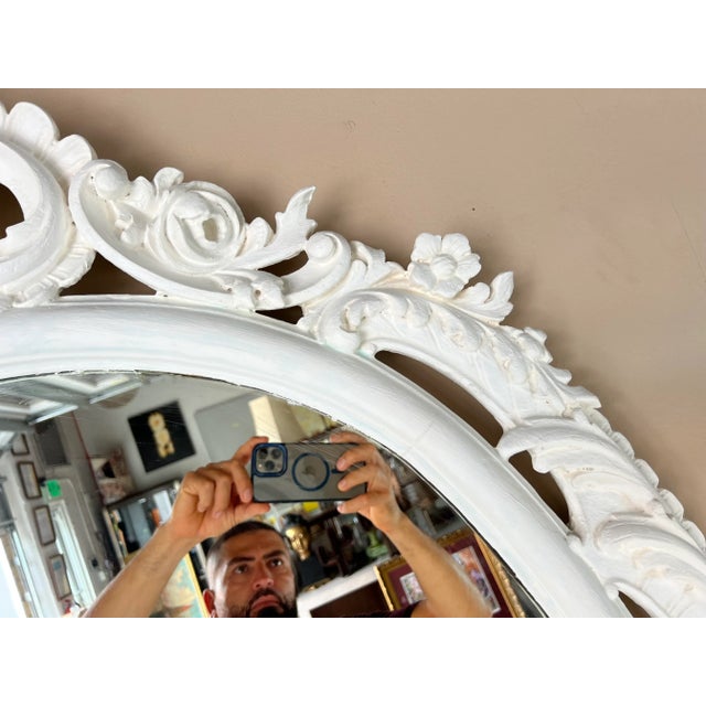 French Hollywood Regency Carved Wood Oval Wall Mirror For Sale - Image 11 of 12