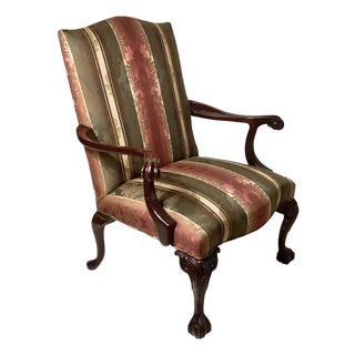 1990s Chippendale Style Mahogany Ball & Claw Upholstered Armchair For Sale