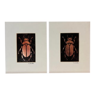 Jupiter Beetles (Set of 2, Mixed Media Linocut Prints) For Sale