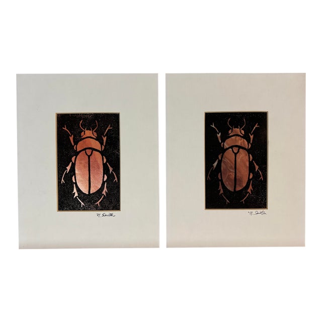 Jupiter Beetles (Set of 2, Mixed Media Linocut Prints) For Sale