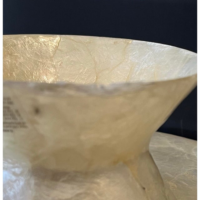 Mid-Century Modern Stunning, Handmade Black and Ivory Capiz Shell Inlay Decorative Pedestal Cake Stand Plate . For Sale - Image 3 of 7