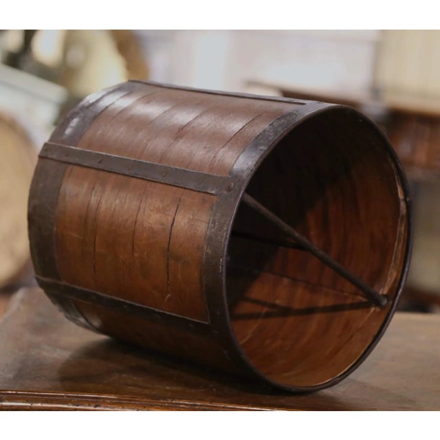 Brown 19th Century French Wood and Iron Double Decaliter Grain Measure For Sale - Image 8 of 9