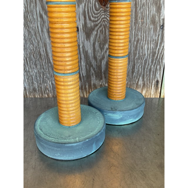 Vintage Coastal Wrapped Pencil Reed Column Lamps - a Pair For Sale - Image 10 of 10