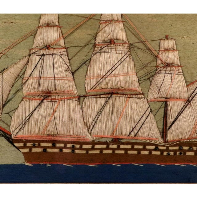 Blue Sailor's Woolwork Picture, Royal Navy Ship With Padded Trapunto Sails For Sale - Image 8 of 9