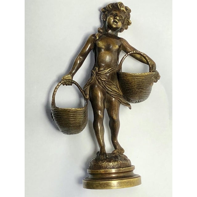 Metal 19th Century French Bronze Flower Girl Sculpture by Auguste Moreau For Sale - Image 7 of 11