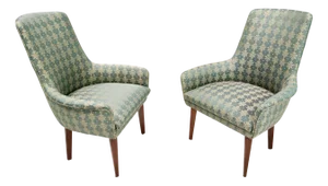 Set of Vintage Italian Green Fabric and Beech Chairs, 1960s