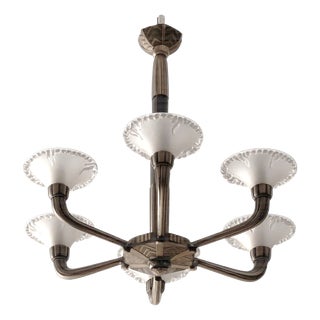 Art Deco Chandelier in Silver-Plated Bronze, France, 1920s For Sale