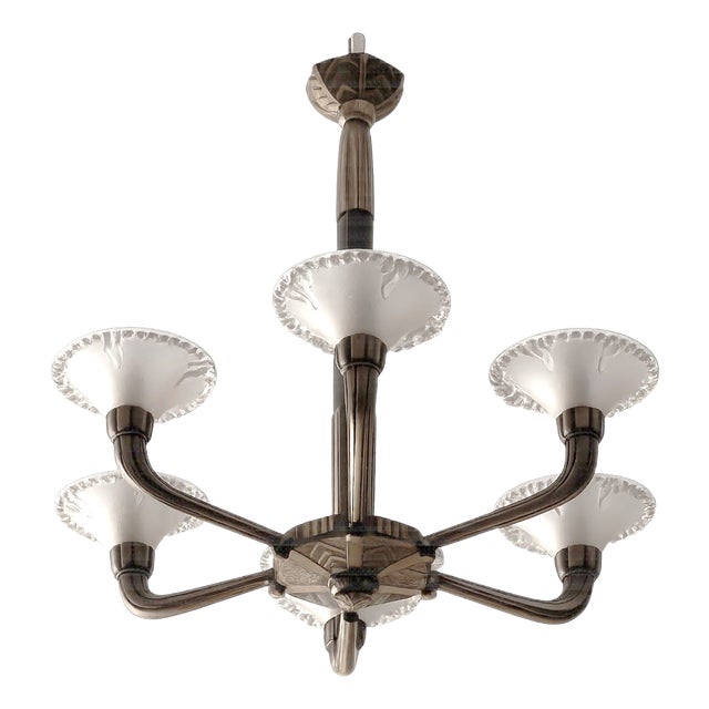 Art Deco Chandelier in Silver-Plated Bronze, France, 1920s For Sale