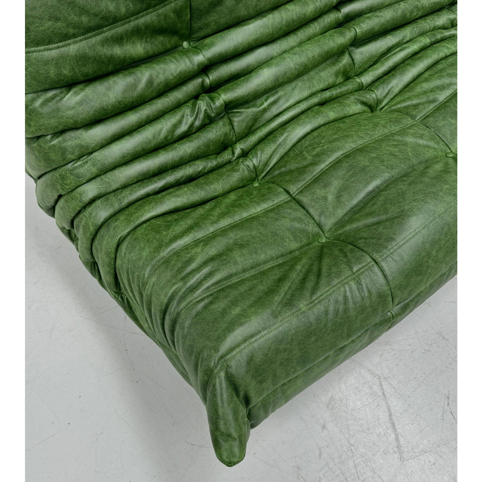 French Togo 3-Seater Sofa in Forest Green Leather attributed to Michel Ducaroy for Ligne Roset