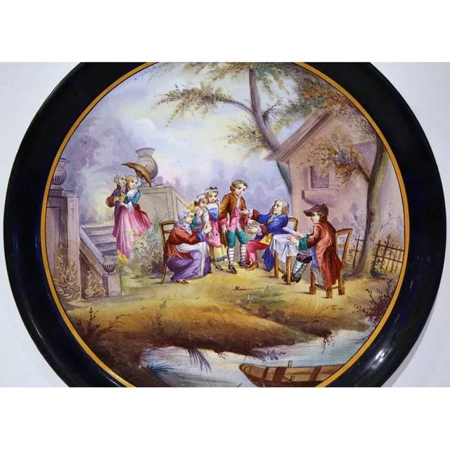 19th Century French Hand-Painted Majolica Charger With Fête Champêtre Scene For Sale - Image 4 of 8