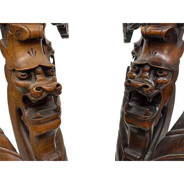 Asian Carved Plant Tables with Dragons, 1920, Set of 2 For Sale - Image 16 of 17