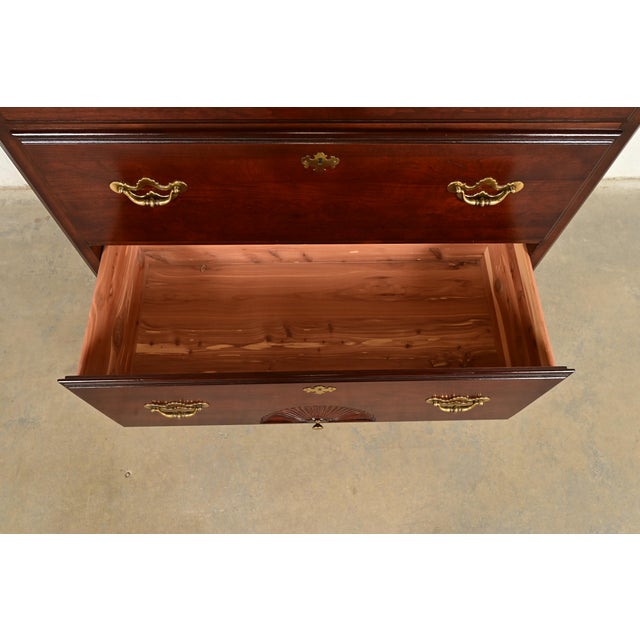 Wood Thomasville Georgian Carved Cherry Wood Highboy Dresser, Circa 1980s For Sale - Image 7 of 15