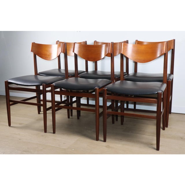 Black Chairs in Teak and Black Imitation Leather by Gianfranco Frattini, 1960s, Set of 6 For Sale - Image 8 of 18