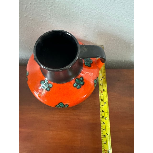 Orange Carstens Tönnieshof Vintage Mid Century West German Orange Vessel With Teal Flowers For Sale - Image 8 of 8