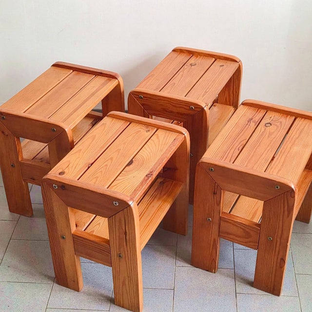 Vintage Pine Side Tables, 1970s, Set of 4 For Sale - Image 15 of 15