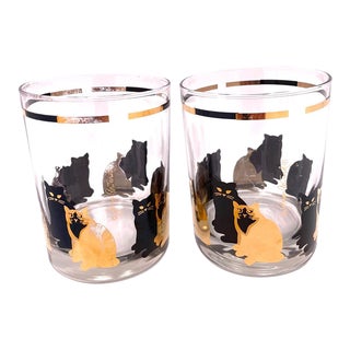 Pair of Georges Briard Vintage Cat Low Ball Cocktail Glasses Jb59-8 For Sale
