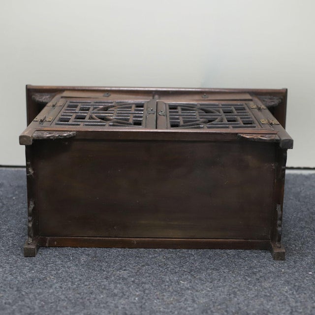 Vintage Chinese Hardwood Altar-Style Cabinet With Fretwork Doors & Drawers - 56.5cm For Sale - Image 4 of 10