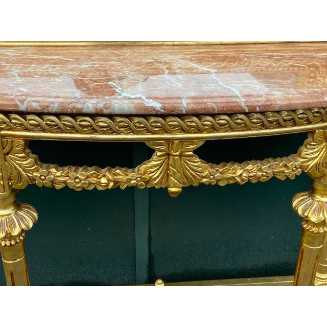 French Mid 20th C French Louis XVI Gold Console & Mirror Set of 2 For Sale - Image 3 of 13