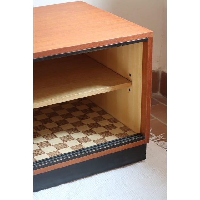 Low Teak Sideboard with Sliding Canvas Doors, 1960s For Sale - Image 15 of 18