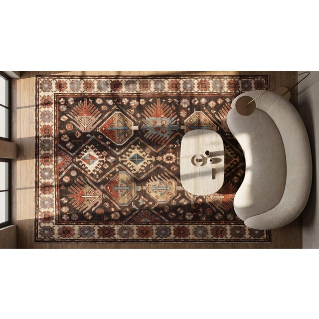 Textile 1890s Brown Geoemtric Tribal Antique Caucasian Kazak Rug 4'7" X 7'6" Knotted Wool Carpet For Sale - Image 7 of 8