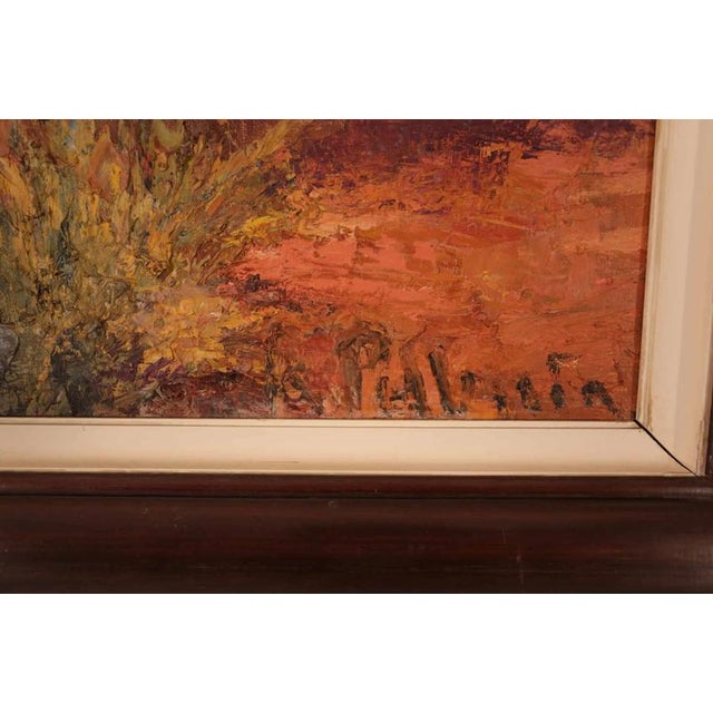 Oil on canvas. The painting is signed in the lower right corner - the signature is illegible to me. An interesting motif...
