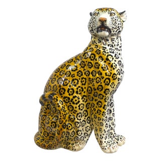 Leopard Statue Terracotta 60's Italian Design Handwork, 1960s, Terracotta For Sale