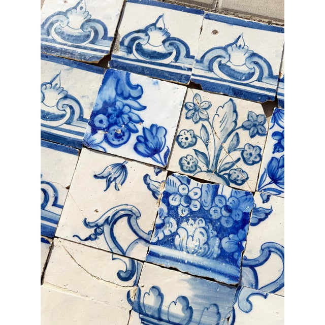 18th Century Portuguese Baroque Blue & White Flower Vase Tile Panel For Sale - Image 12 of 16