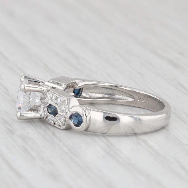 Round Semi Mount Engagement Ring Platinum Diamond Sapphire Size 6.25 For Sale - Image 4 of 8