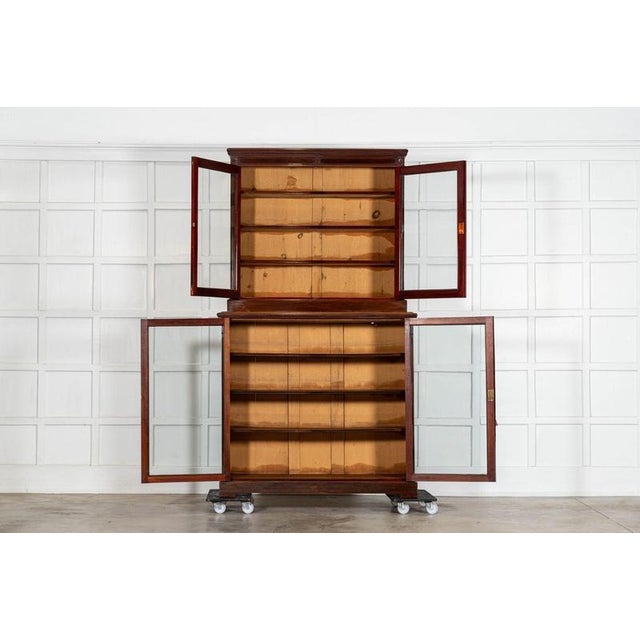 Circa 1860 english 19thc mahogany glazed bookcase together w133 x d40 x h235 cm base w133 x d40 x h123 cm base internal...