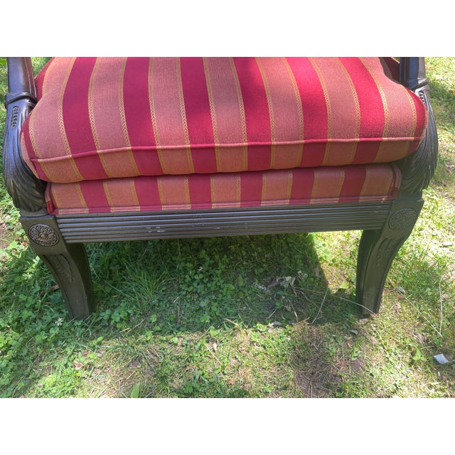 Ethan Allen Newport Neoclassical Empire Lounge Armchairs Set of 2 Burgundy Gold Striped For Sale - Image 9 of 12