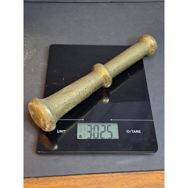 Museum Antique Heavy 18lb Bronze Mortar and Pestle Ribbed Fins Suspension Ring Judaica Sourced J Greenstein For Sale - Image 18 of 18