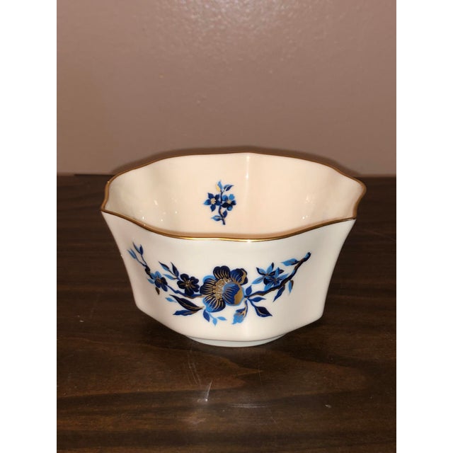 Vintage Lenox "Pagoda" Blue & Gold Porcelain Vases & Bowl - Set of 3 For Sale - Image 12 of 18